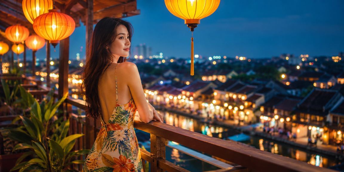 Người dùng tại Hội An xem kèo bóng đá và nạp tiền qua ứng dụng bongdaplus dướiánh đèn lồng đêm phố cổ